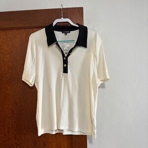 J. Crew Cream and Black Collared shirt with gold buttons